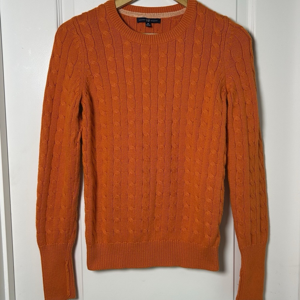 Gap Long Sleeve Orange Cable Knit Angora Blend‎ Sweater Preppy Autumn Core Style
